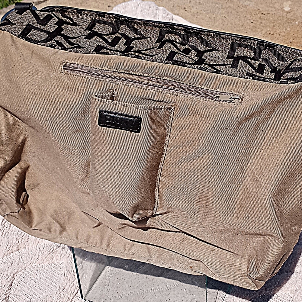 DKNY Monogram Print Brown Crossbody Shoulder Purse - Picture 9 of 12